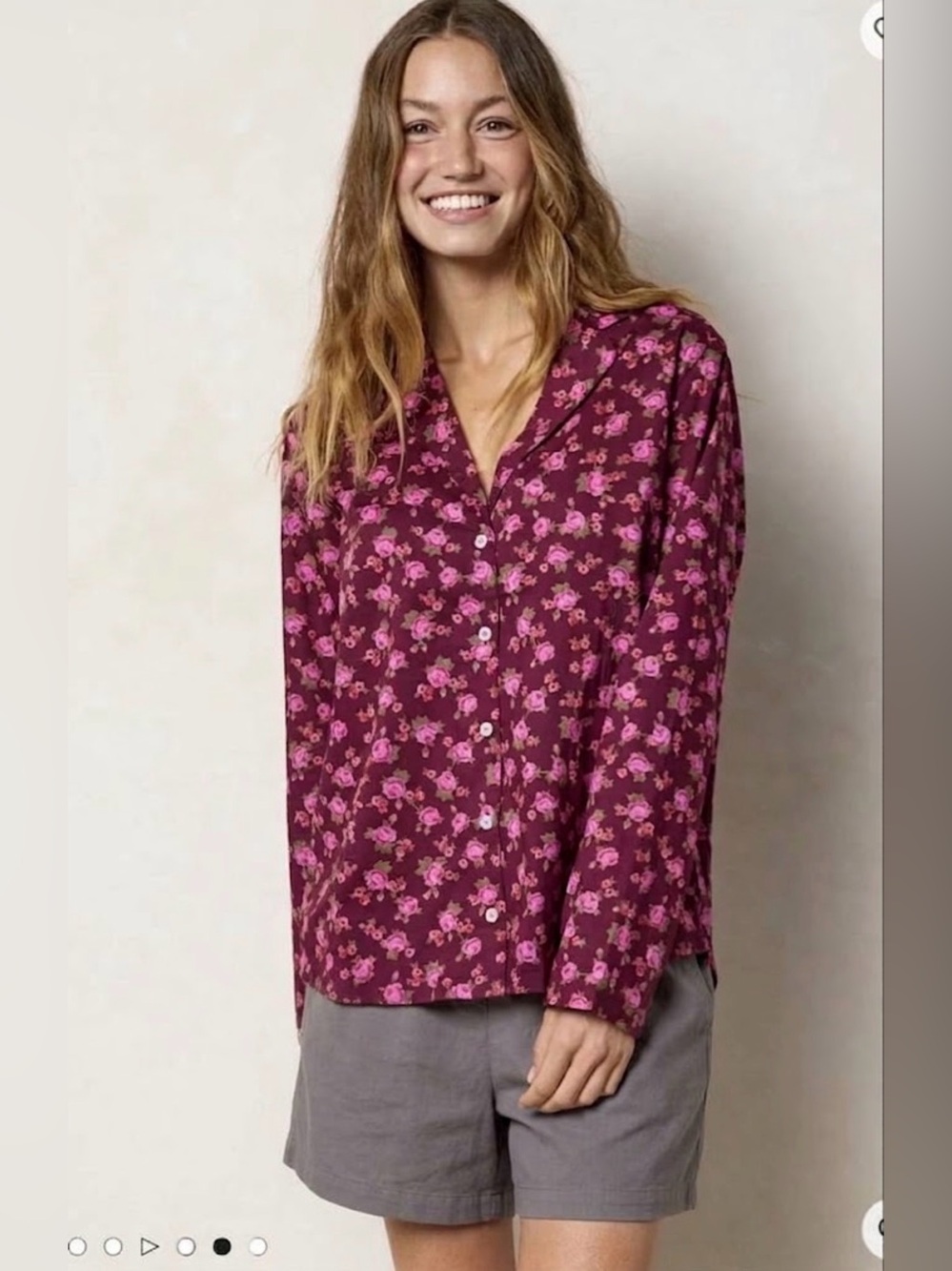 Natural Life Mix And Match Floral Cotton Long Sleeve Pajama Top Size L